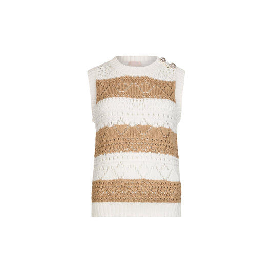 Top in maglia crochet bianco e marrone