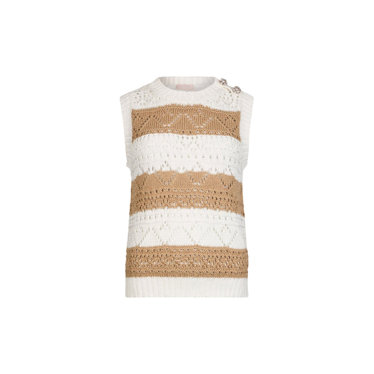 Top in maglia crochet bianco e marrone