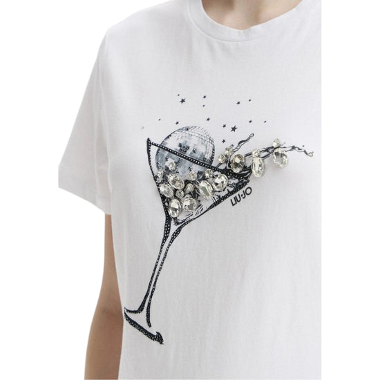 T-shirt bianca stampa cocktail con applicazioni