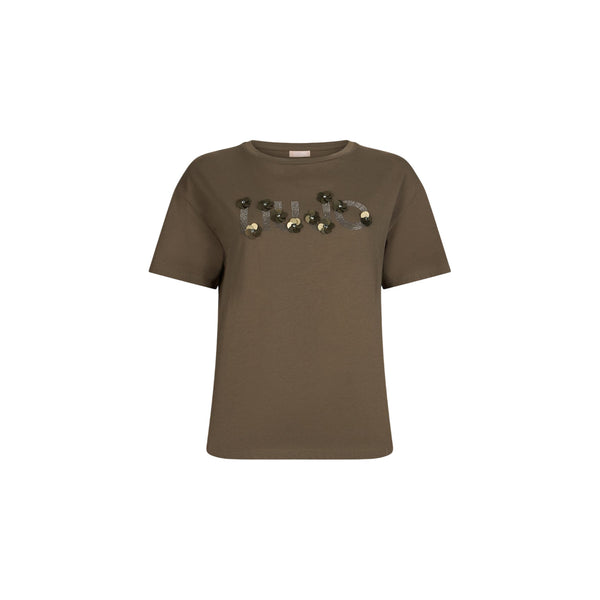 T-shirt con applicazioni gioiello sul logo in verde