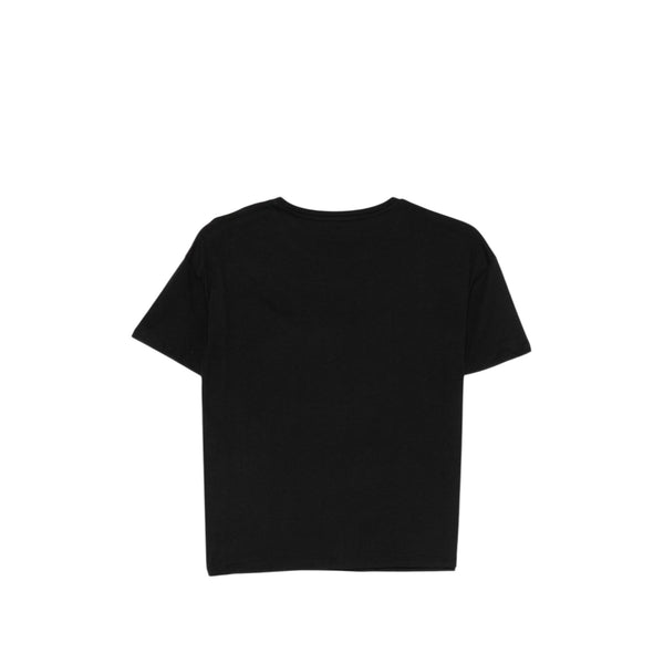 T-shirt Donna in cotone nero con logo strass retro