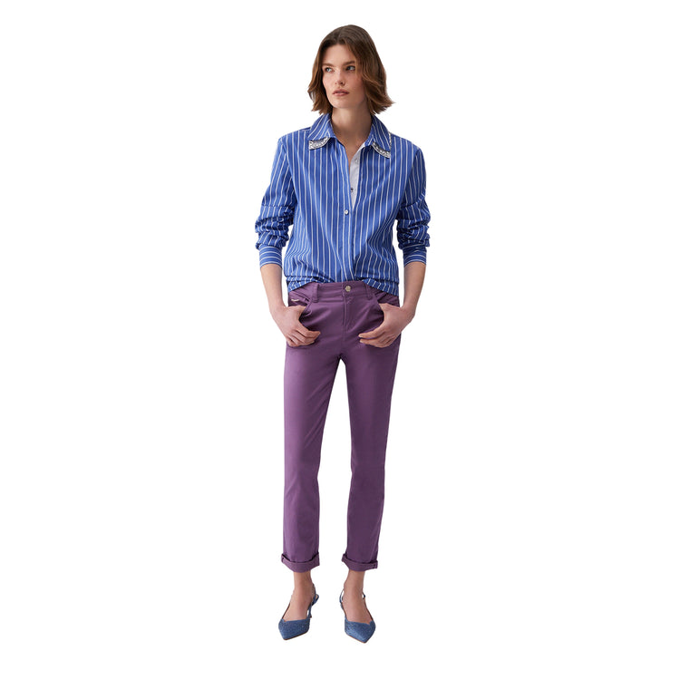 Pantaloni da donna skinny con risvolto in viola