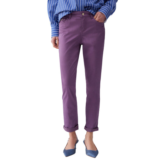 Pantaloni da donna skinny con risvolto in viola