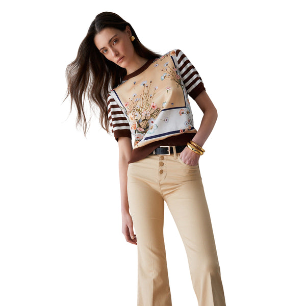 Pantaloni cropped a vita alta beige