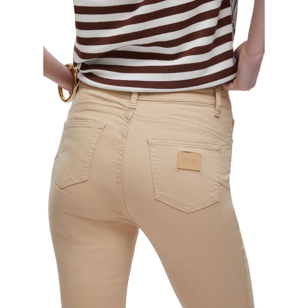 Pantaloni cropped a vita alta beige