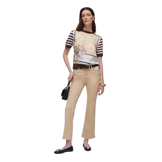 Pantaloni cropped a vita alta beige