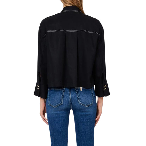Camicia Donna cropped con bottoni dorati retro