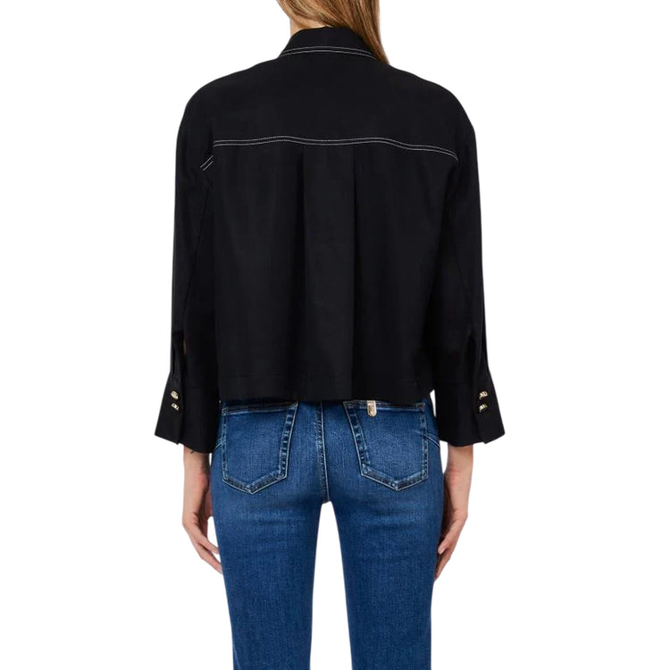 Camicia Donna cropped con bottoni dorati retro