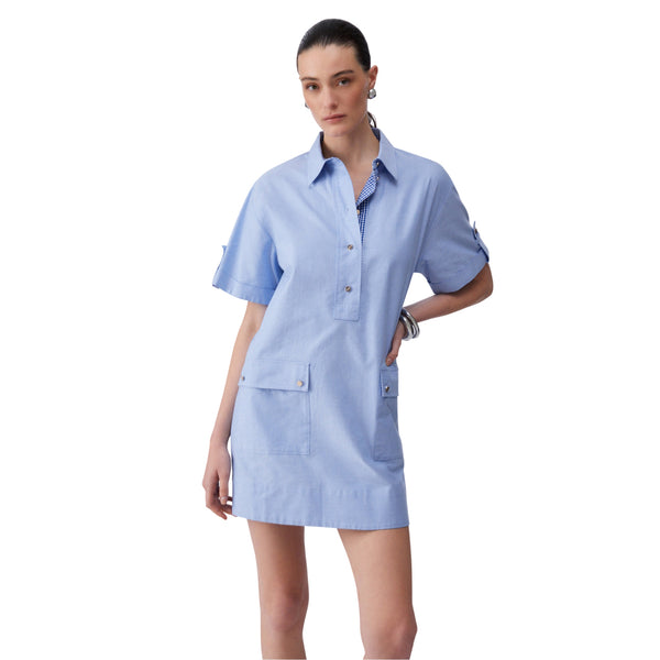 Abito corto Donna in tessuto Oxford modella frontale