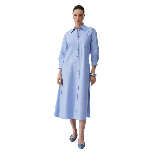 Abito Donna, in cotone, con colletto a camicia e cintura