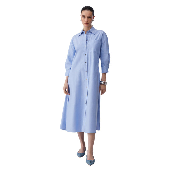 Abito Donna, in cotone, con colletto a camicia e cintura
