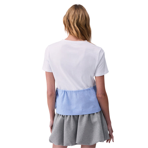 T-shirt Donna con inserto Oxford e coulisse modella retro