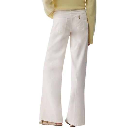 Pantaloni flare con cintura color panna