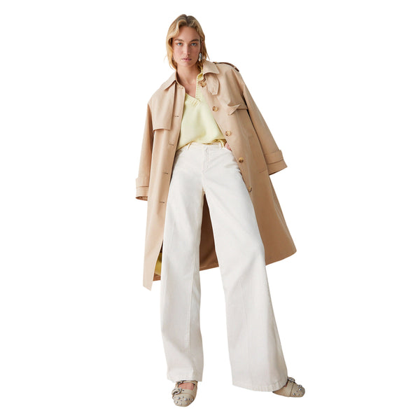 Pantaloni flare con cintura color panna