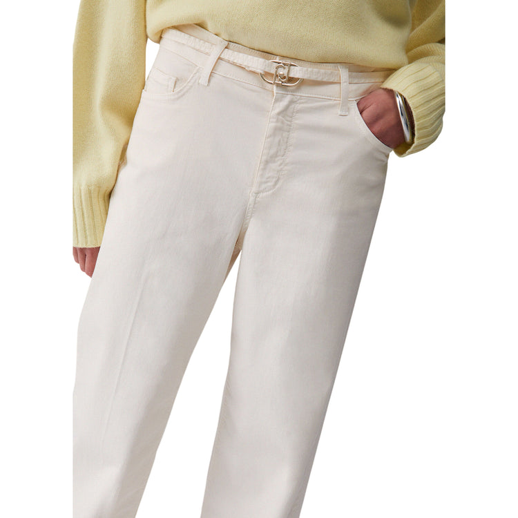 Pantaloni flare con cintura color panna