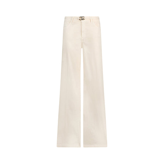 Pantaloni flare con cintura color panna