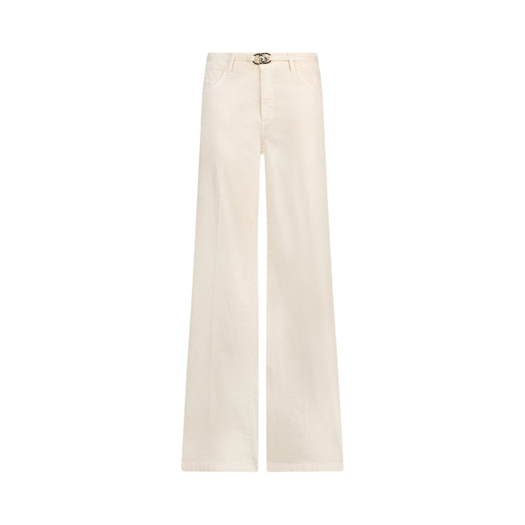 Pantaloni flare con cintura color panna