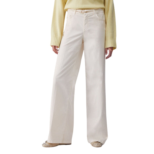 Pantaloni flare con cintura color panna