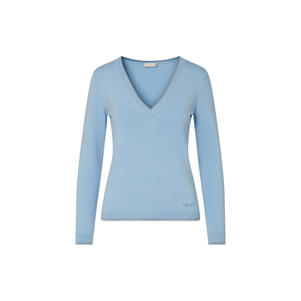 Maglia Donna con scollo a V e spacchetti Celeste