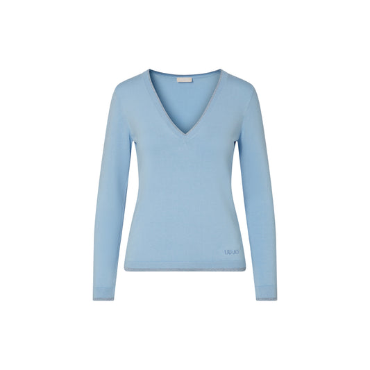 Maglia Donna con scollo a V e spacchetti Celeste