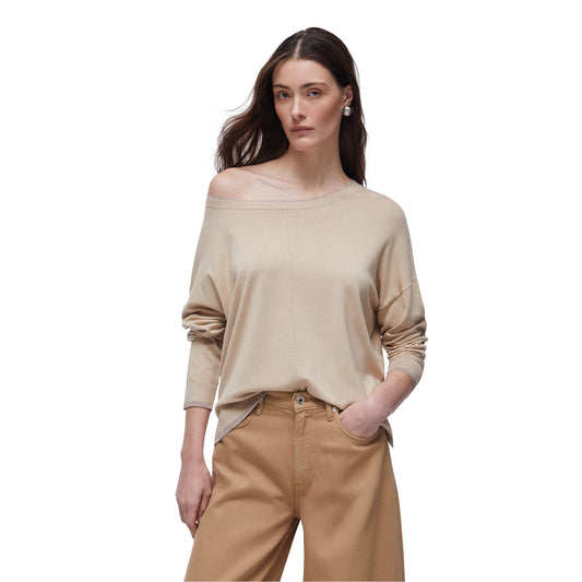 Maglia Donna in interventi in lurex Beige modella frontale