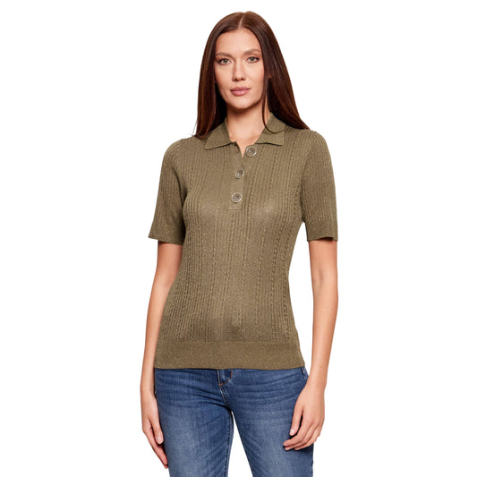 Polo verde oliva con tre bottoni verticali