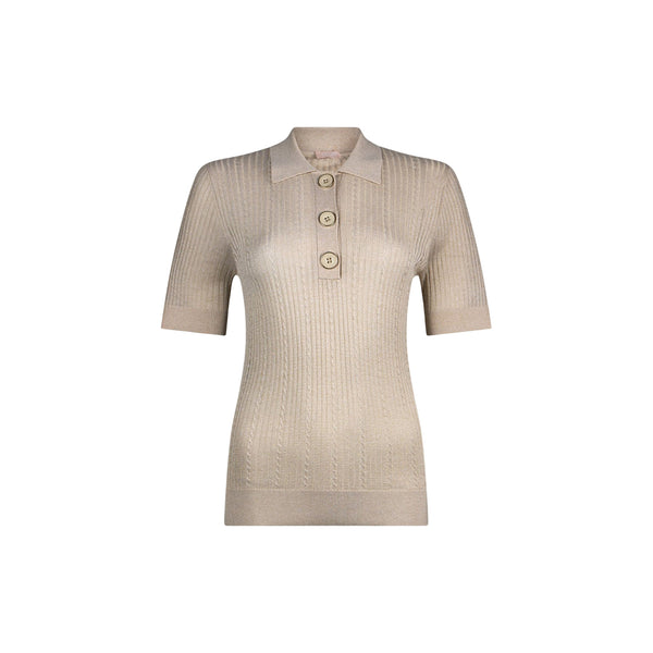 Maglia Donna Beige, con rifiniture in lurex, a polo