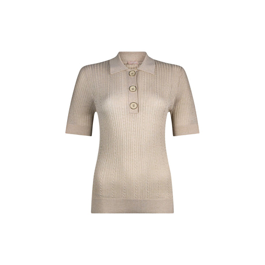 Maglia Donna Beige, con rifiniture in lurex, a polo