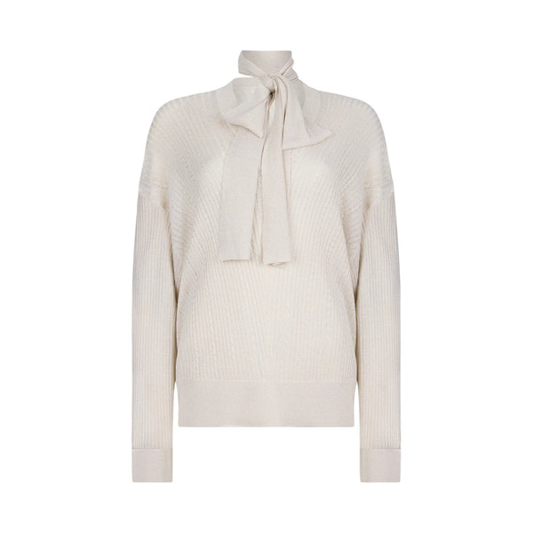 Maglione da donna oro chiaro con fiocco 