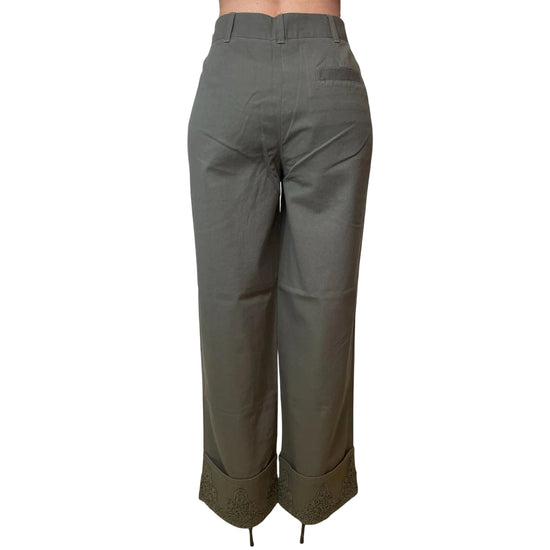 Pantalone wide leg verde oliva con pizzo e strass