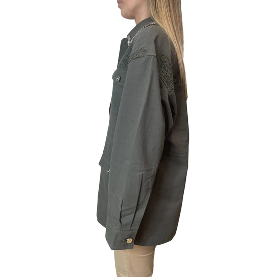 Giacca oversize verde oliva con pizzo 
