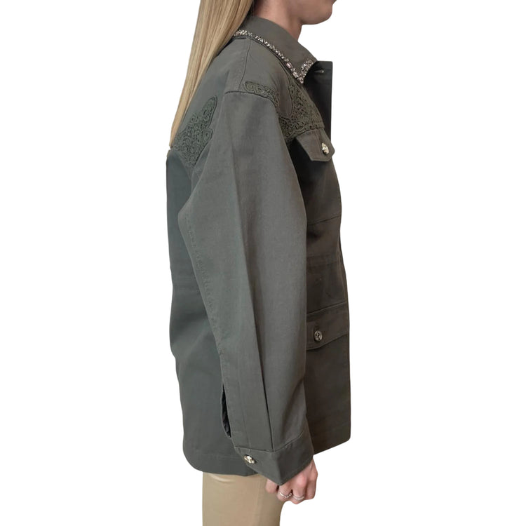 Giacca oversize verde oliva con pizzo 
