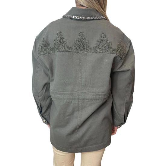 Giacca oversize verde oliva con pizzo 