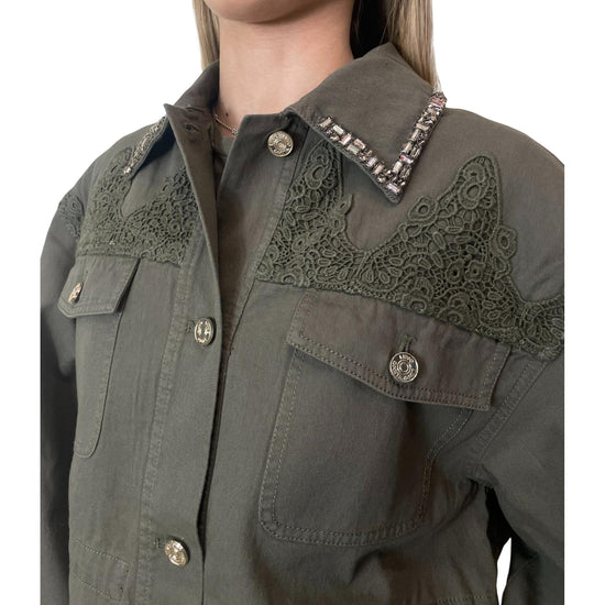 Giacca oversize verde oliva con pizzo 