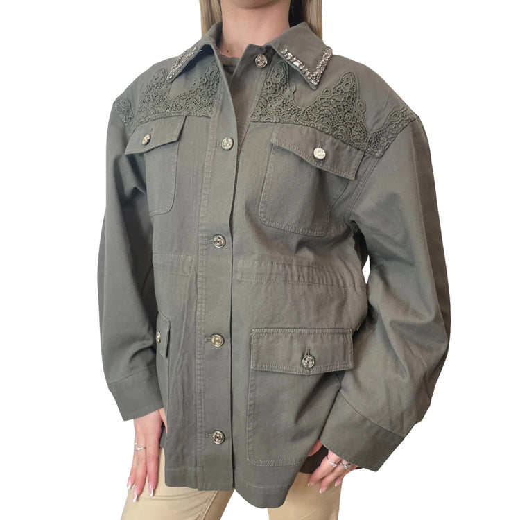 Giacca oversize verde oliva con pizzo 