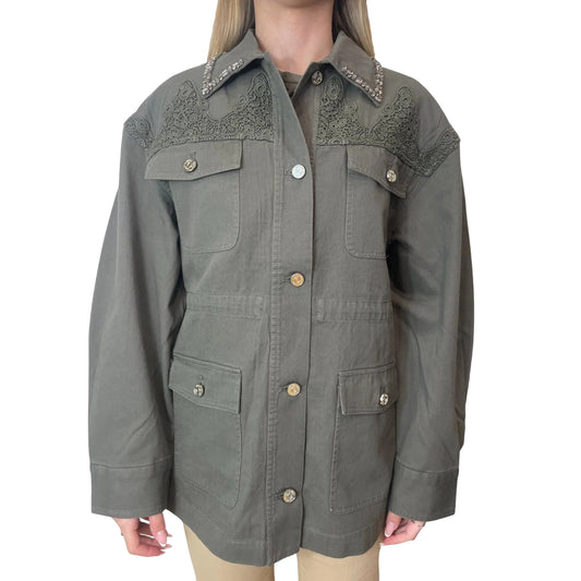 Giacca oversize verde oliva con pizzo 