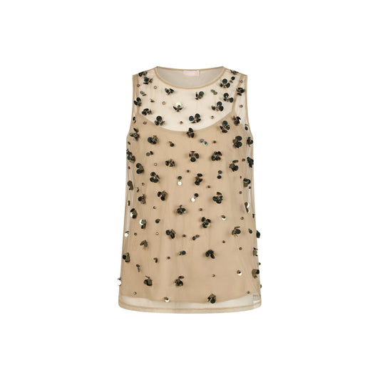 Top in tulle con applicazioni in beige