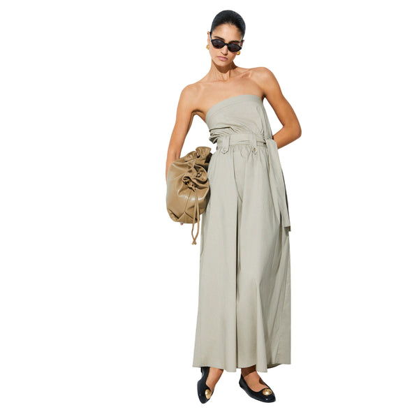 Abito lungo 100% cotone con cintura 