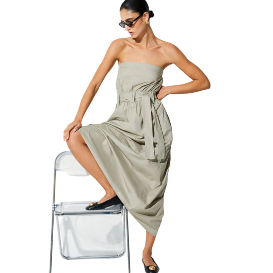 Abito lungo 100% cotone con cintura 