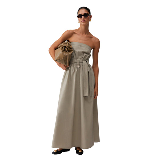 Abito lungo 100% cotone con cintura 