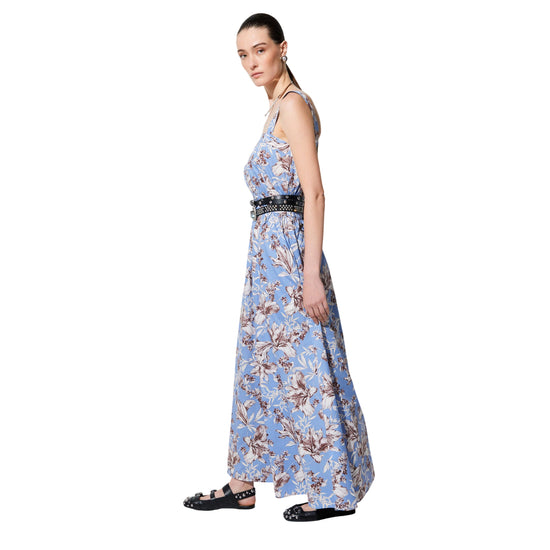 Abito lungo in popeline con fantasia a fiori