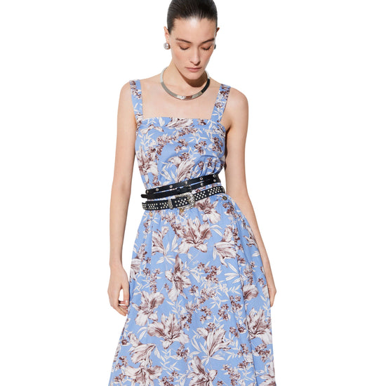 Abito lungo in popeline con fantasia a fiori