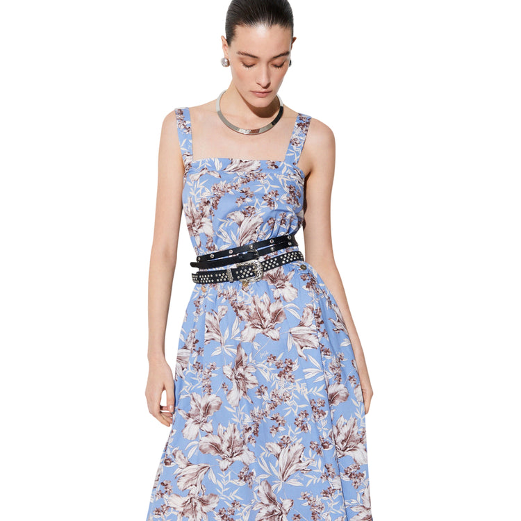 Abito lungo in popeline con fantasia a fiori