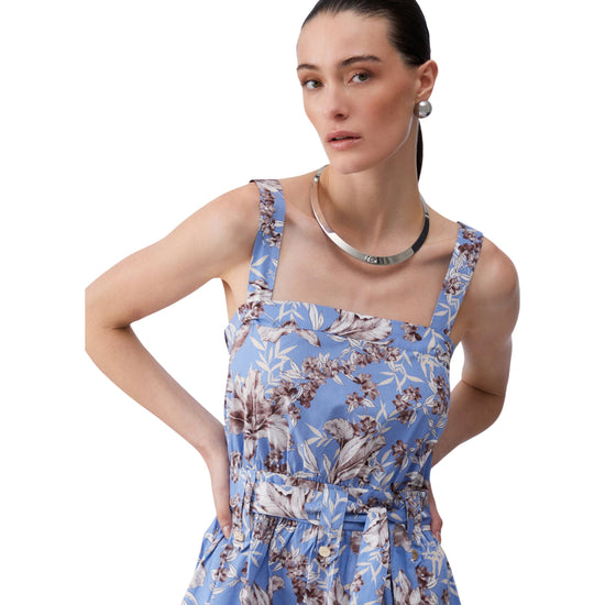 Abito lungo in popeline con fantasia a fiori