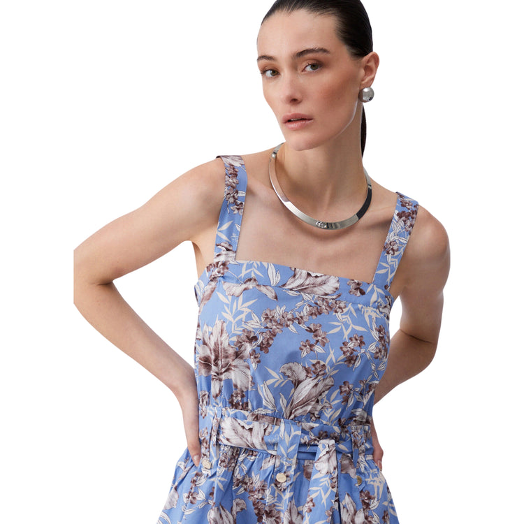 Abito lungo in popeline con fantasia a fiori