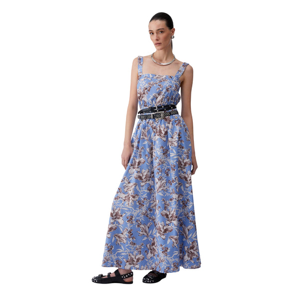 Abito lungo in popeline con fantasia a fiori