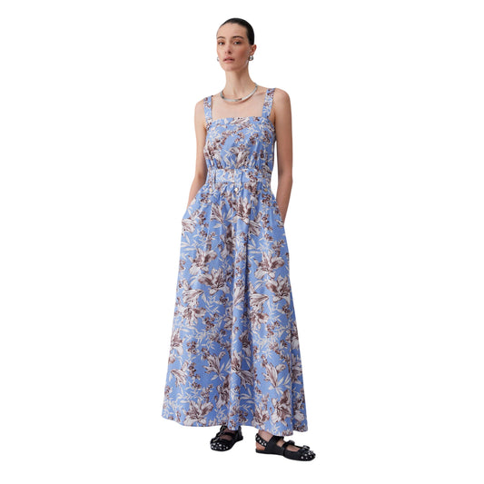 Abito lungo in popeline con fantasia a fiori