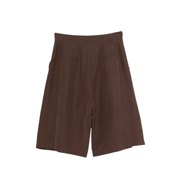 Bermuda Donna Marrone, in lino, con zip nascosta e clip