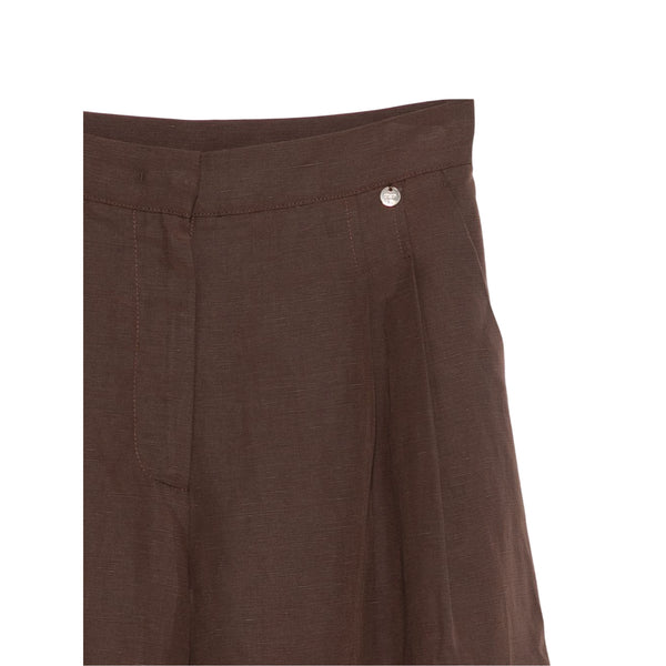 Bermuda Donna Marrone, in lino, con zip nascosta e clip