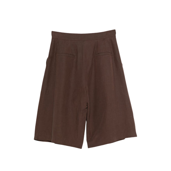 Bermuda Donna Marrone, in lino, con zip nascosta e clip